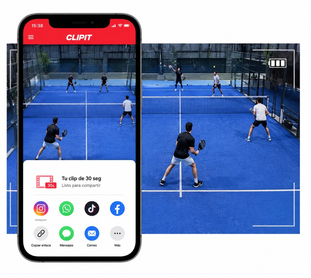 ClipIt app on court — capture a 30 second highlight and share to Instagram, WhatsApp, TikTok, and more